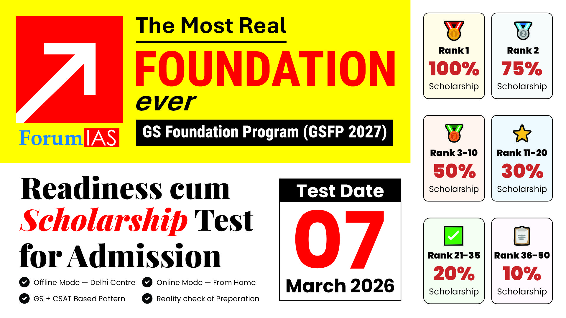 Readiness cum Scholarship test of GS Foundation Program for CSE 2027 